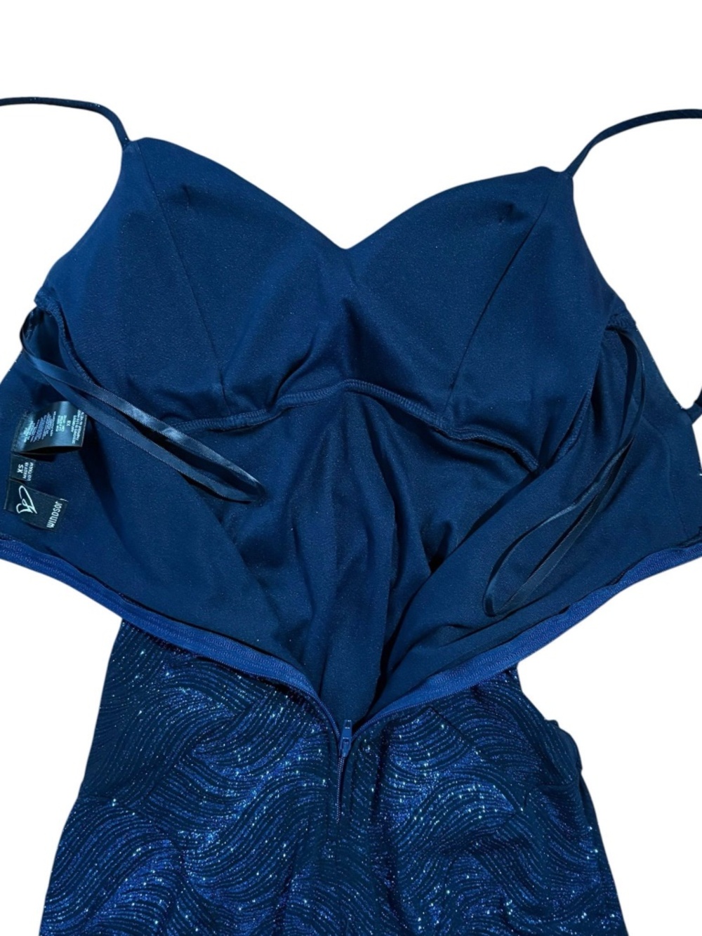 Blue Glitter Formal Mermaid Dress High Slit - Picture 6 of 7